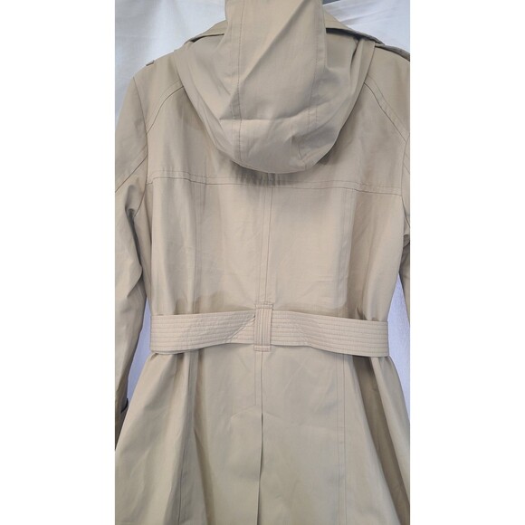 Brand New London Fog Beige Tan Hooded Trench Coat Womens Large Rain Jacket Macys - Picture 7 of 8